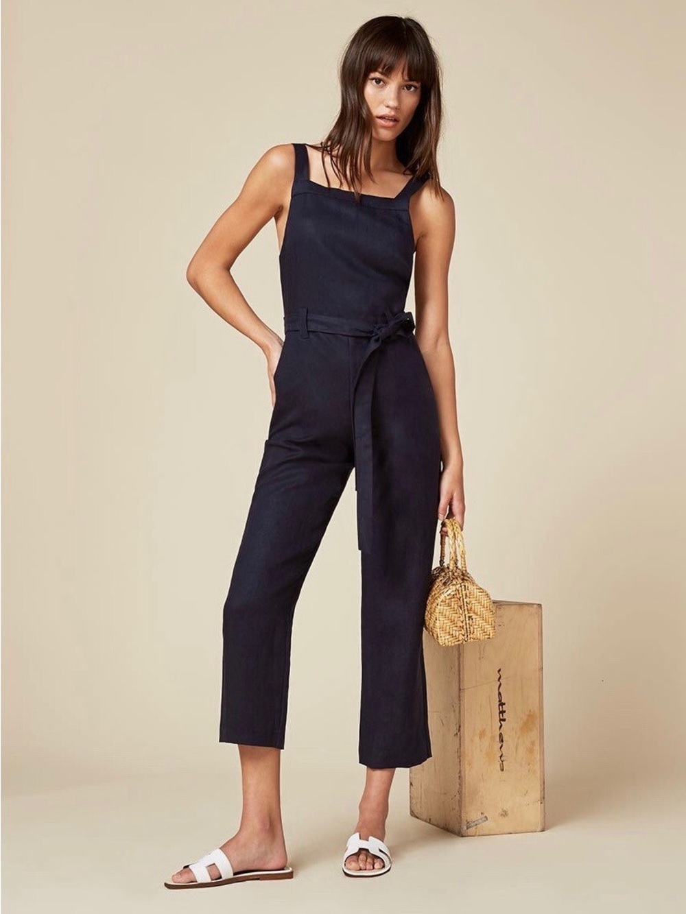 Reformation Black Linen Lunna Jumpsuit Overalls